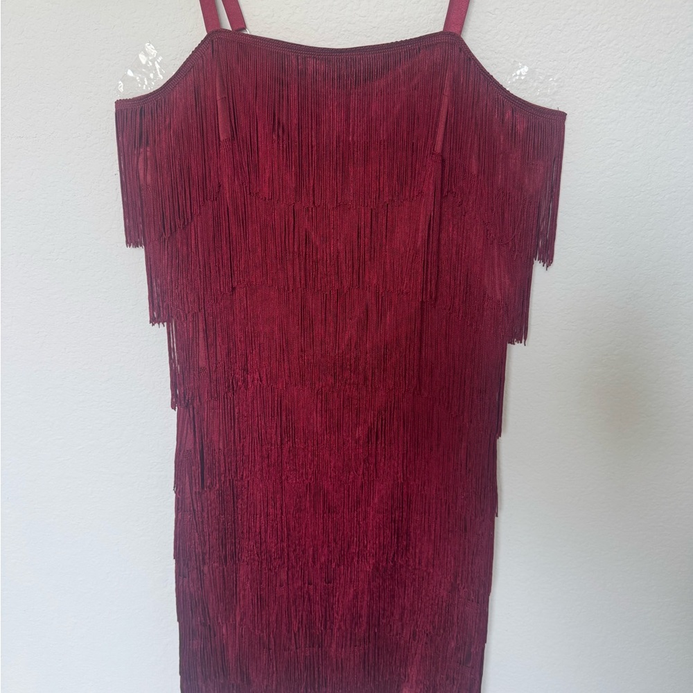 Unique Vintage Deep Red Fringe Dress